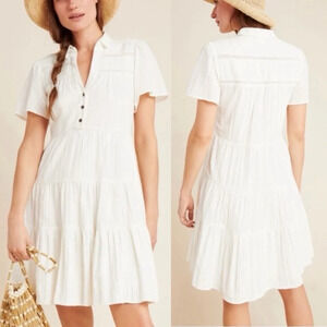 Anthropologie Georgina Tiered Shirtdress White Sz Small